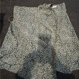 Green and White Patterned Wrap Skirt